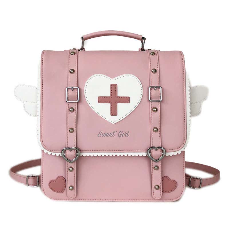 JK Love Heart Pattern Angel Wings Backpack