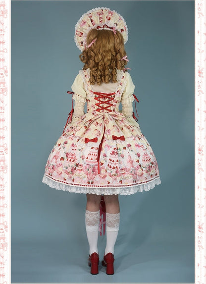 Strawberry and Desserts Print Yellow Sweet Bow Accents Lolita JSK / Full Set