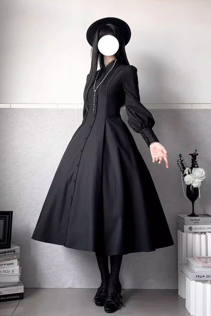 Long Puff Sleeves Gothic Elegant Dress - Astrea