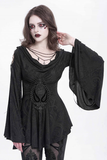 Embroidered Goth Blouse with Flared Sleeves - Women