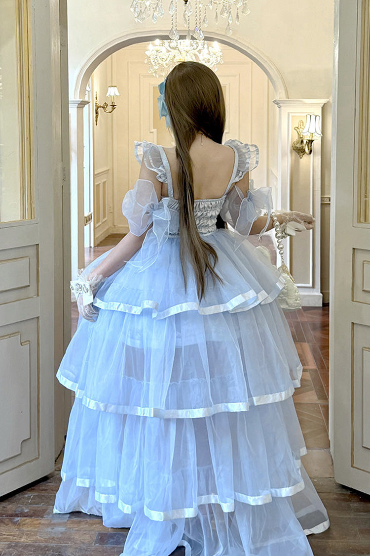 Off-Shoulder Sleeveless Triple-Ruffle Ballet Dress Set with Bow