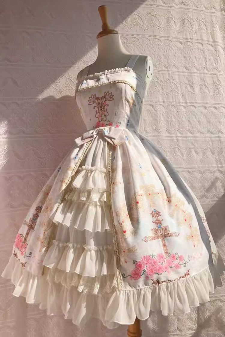 Peacock Cross Print Ruffle Cardigan Jsk Dress - Sweet Lolita