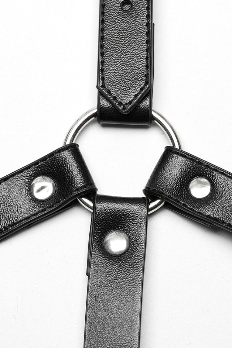 Steampunk Body Harness with Cross Metal Ring Buckle and Halter for Her