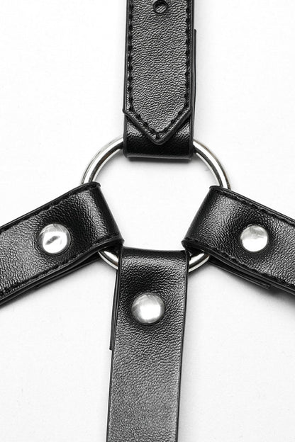 Steampunk Body Harness with Cross Metal Ring Buckle and Halter for Her