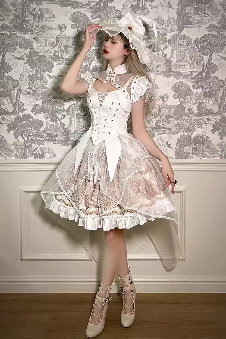 Printed Gothic Lolita Skirt Dress with Bowknot and Ruffle - Doll Mystery