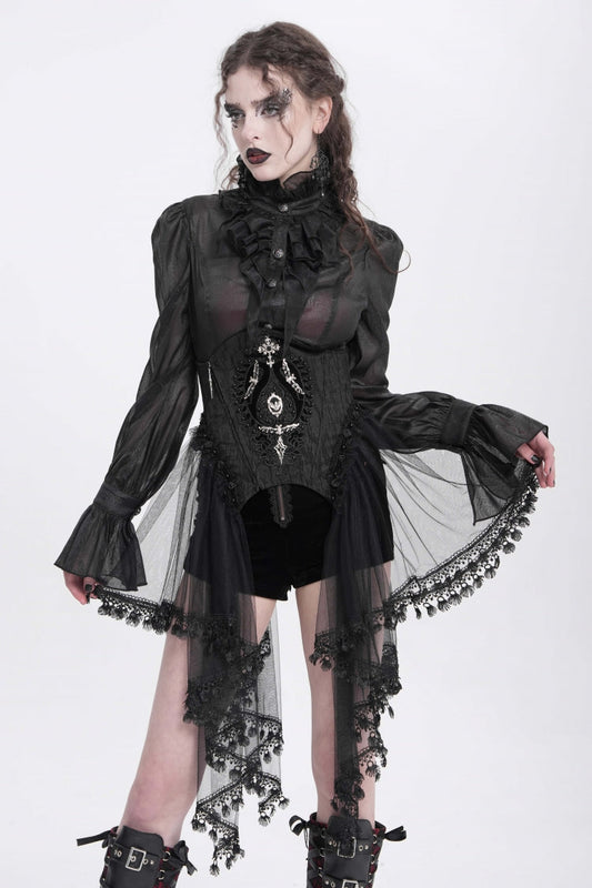 Gothic Underbust Corset with Mesh, Lace, and Lacing