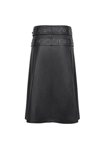 Gothic Skirt with Double Belt and Side Slit