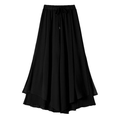 Printed Pants Pieces Leg Chic Chiffon Two T-Shirt Set Split Wide