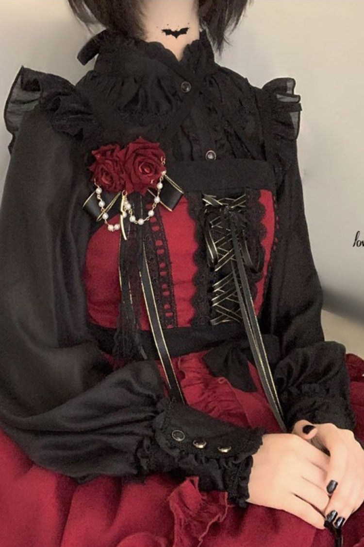 Red Gothic Lolita Double-Layered Ruffle Stitching Lace JSK Dress