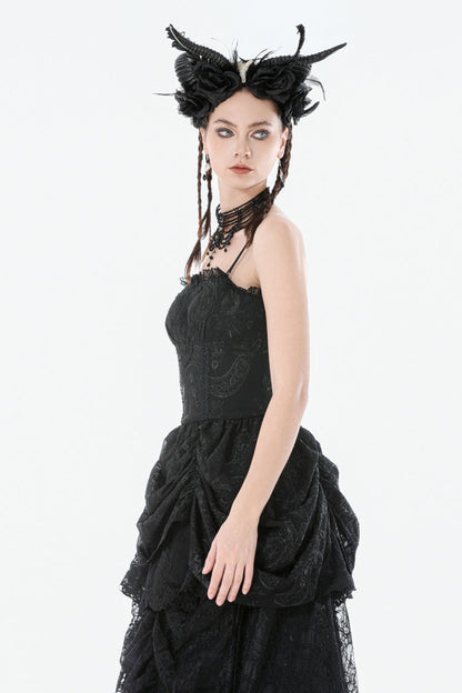 Embroidered Peplum Court Slip Dress in Gothic Style