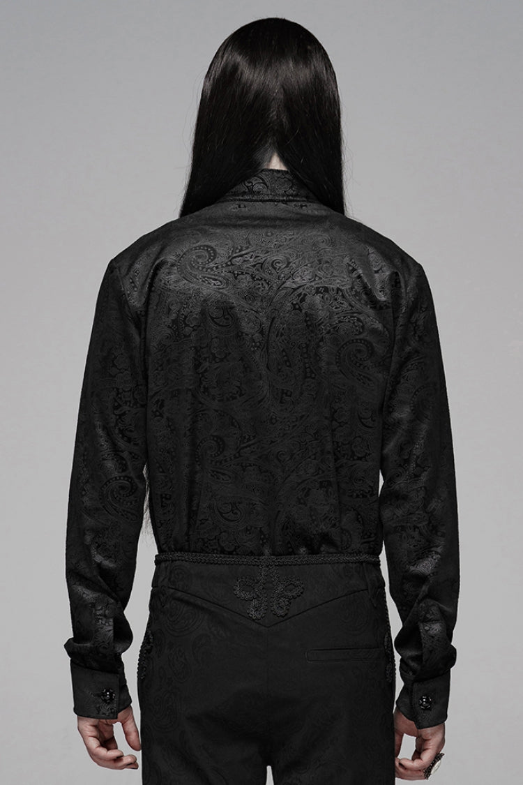 Men's Gothic Shirt with Gemstone Buttons and Print