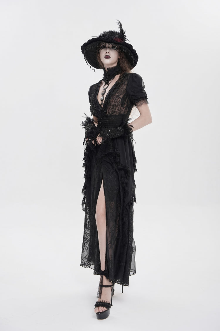 V Collar Short Sleeve Hanayome Lace Gothic Wedding Dress