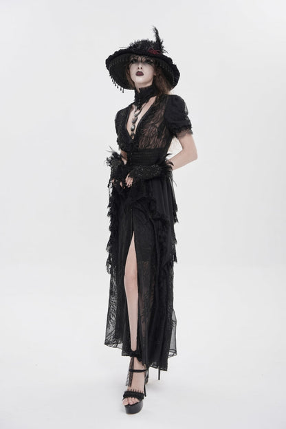 V Collar Short Sleeve Hanayome Lace Gothic Wedding Dress