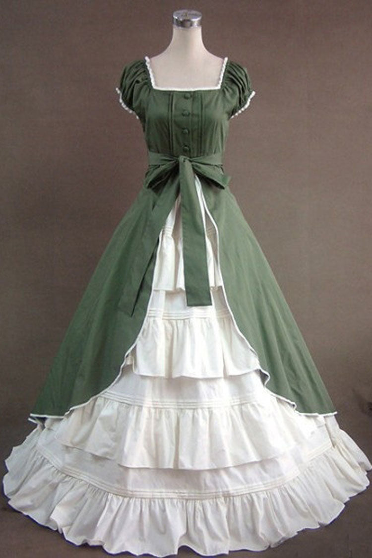 Green Victorian Gothic Lolita Dress with Square Collar and Bowknot Cardigan