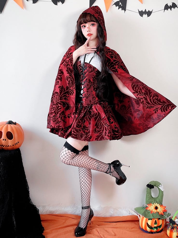 Halloween Vampire Red Costume Top and Skirt Set