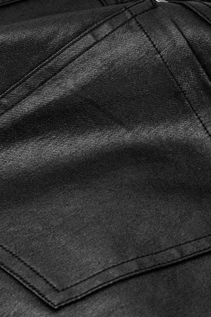 Men's Steampunk Pants with Metal Buckle and Side Zipper in Black Faux Leather