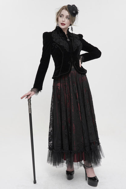 Women's Gothic Jacket with Velvet Applique and Zipper