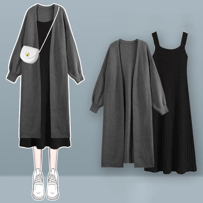 Cardigan Knit Set Outerwear Chic Dress Slip