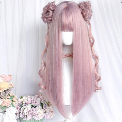 Sweet Long Straight Flower Ball Wig With Neat Bangs