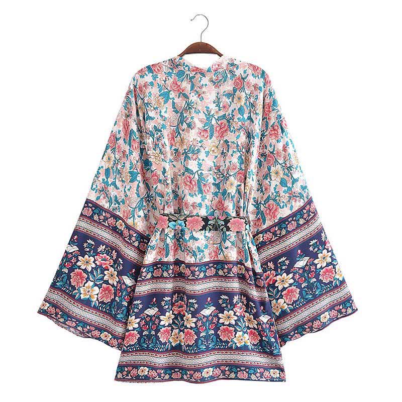 Boho Flower Print Belt Cardigan Outerwear