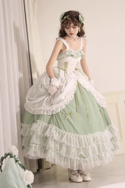 Green Multi-layer Ruffle Hanayome Lace Lace-Up Plus Size Sweet Lolita Jsk Dress (Long Version)
