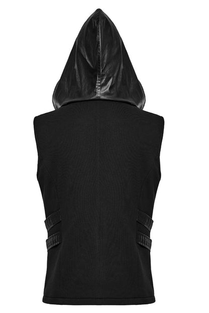 Men's Punk Hooded Vest with Black Stitching