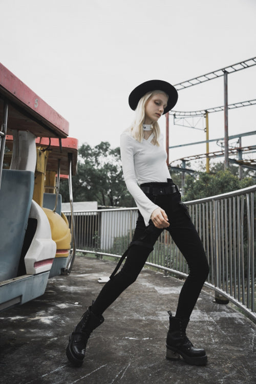 Womens Skinny Denim Jeans with Detachable Loops