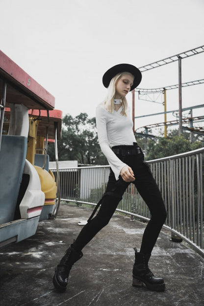 Womens Skinny Denim Jeans with Detachable Loops
