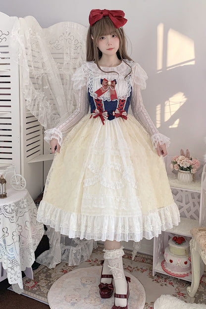 Snow White Sweet Lolita Ruffle Bowknot Lace JSK Dress