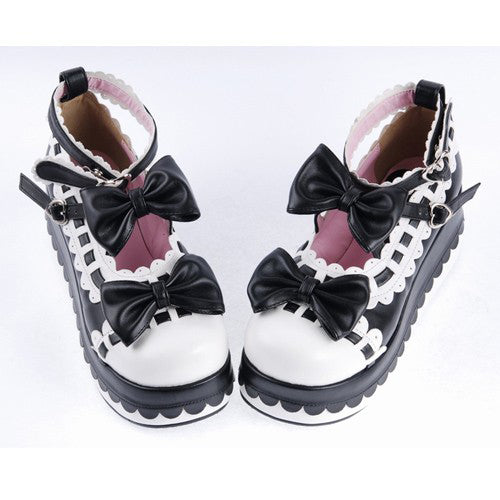 Lolita Shoes with Bow Decoration and Ankle Straps, PU Round Toe