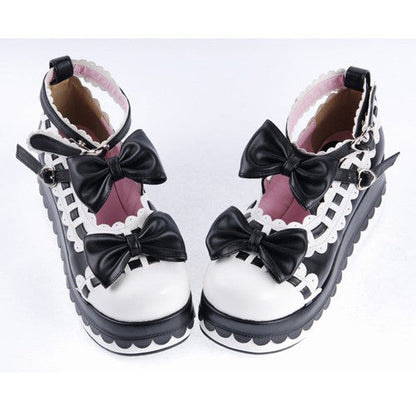 Lolita Shoes with Bow Decoration and Ankle Straps, PU Round Toe