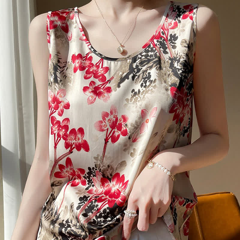 Vintage Floral Print Satin Cami Top Workwear