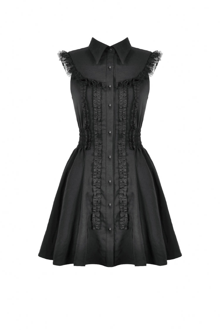Obsidian Lapel Collar Sleeveless Lace Button-Front Gown - Graduation