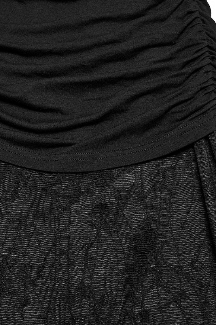 Ruched Mesh Asymmetric Black Fishtail Skirt Punk Women's Style