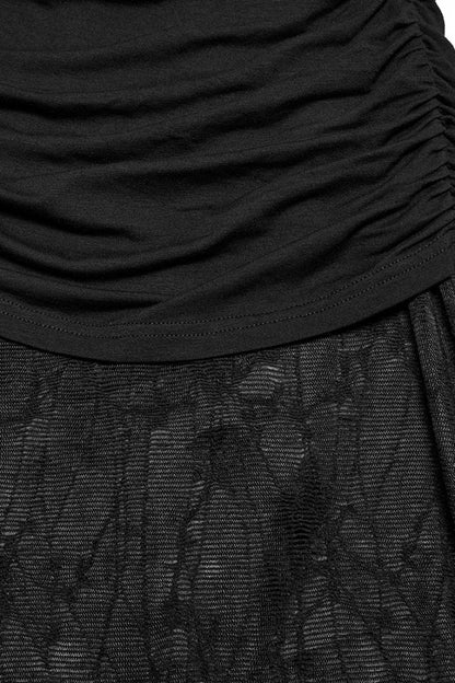 Ruched Mesh Asymmetric Black Fishtail Skirt Punk Women's Style