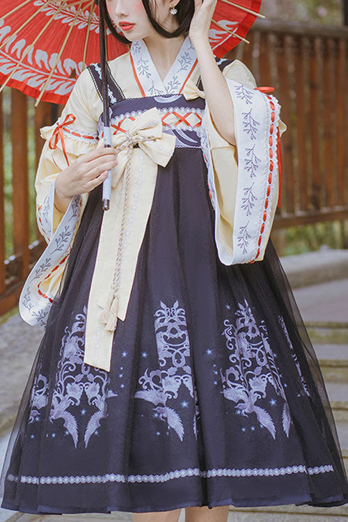 Sweet Lolita JSK Dress in Chinese Hanfu Style with High Waist and Fengming Motif