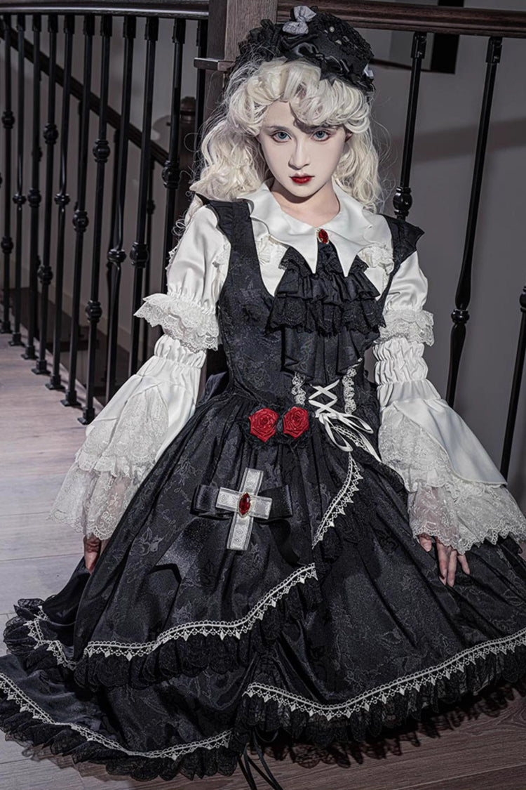 Ruffled Bowknot Lace-Up High-Low Gothic JSK