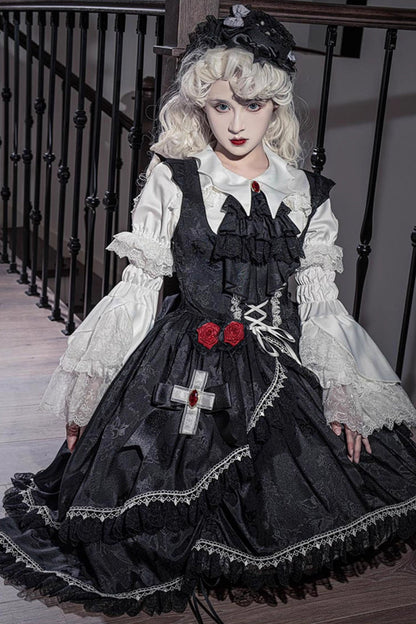 Ruffled Bowknot Lace-Up High-Low Gothic JSK