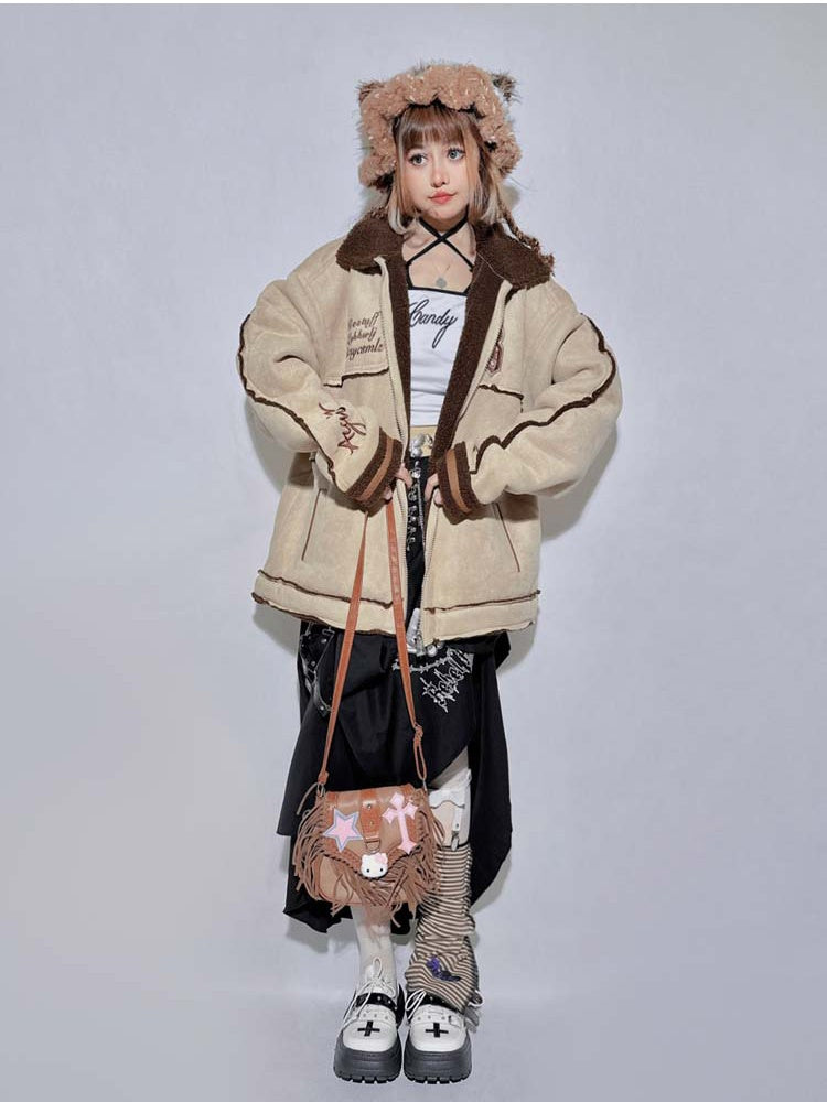 Khaki Contrast Trim Oversized Jacket