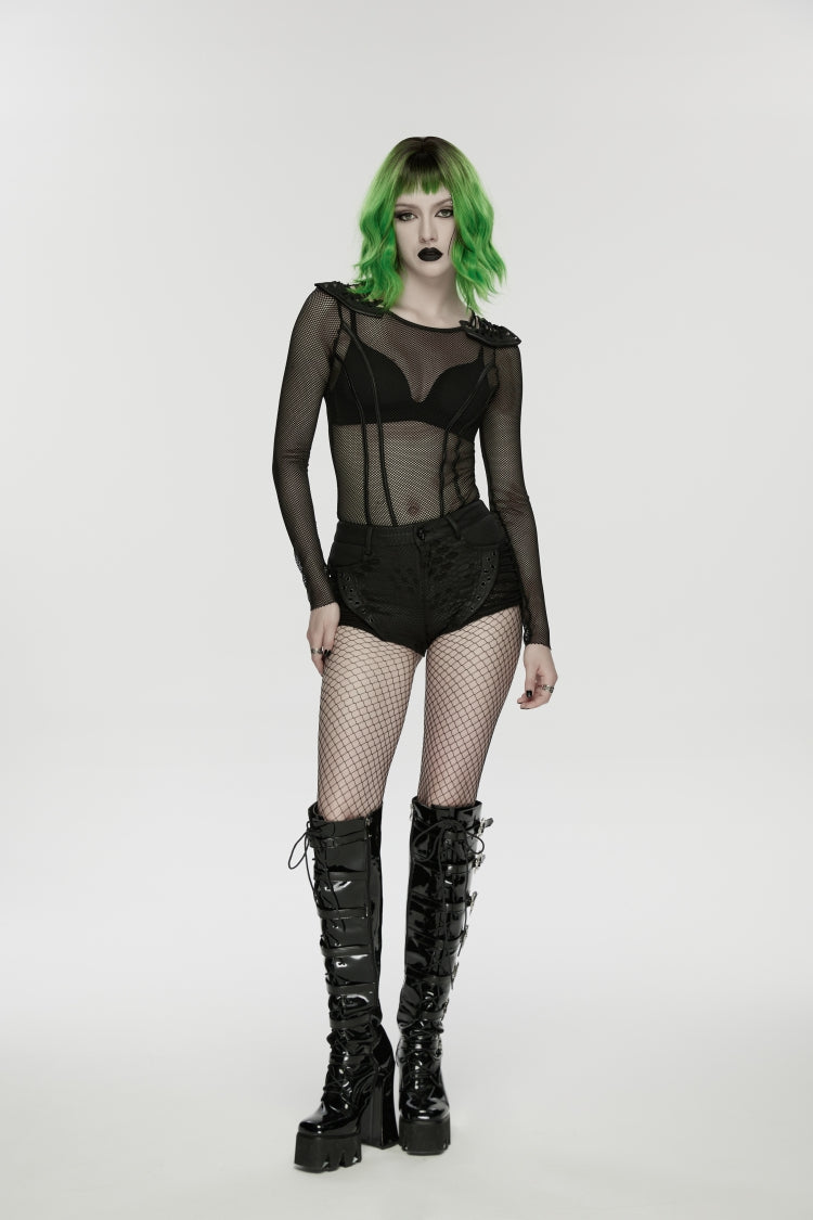 Punk Shorts with Irregular Cut-Outs and Eyelets