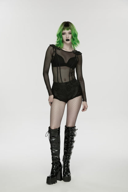 Punk Shorts with Irregular Cut-Outs and Eyelets