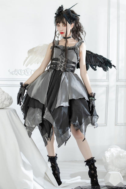 Silver/Grey Gothic Lolita Multi-Layered Asymmetric JSK Dress