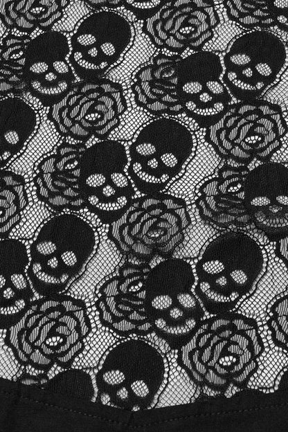 Skull Print Hollow Stitching Black Asymmetric Steampunk Kimono Dress