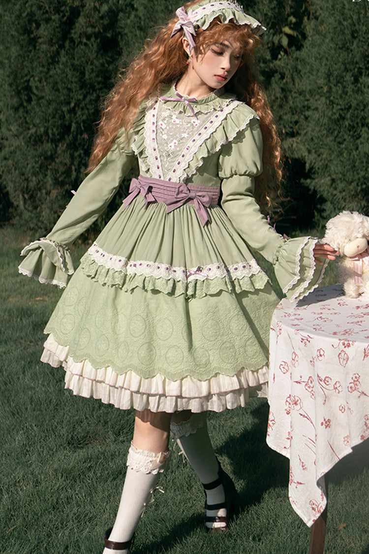 Emerald Multi-Layer Embroidered Bow Lolita Dress - Solitary Orchid