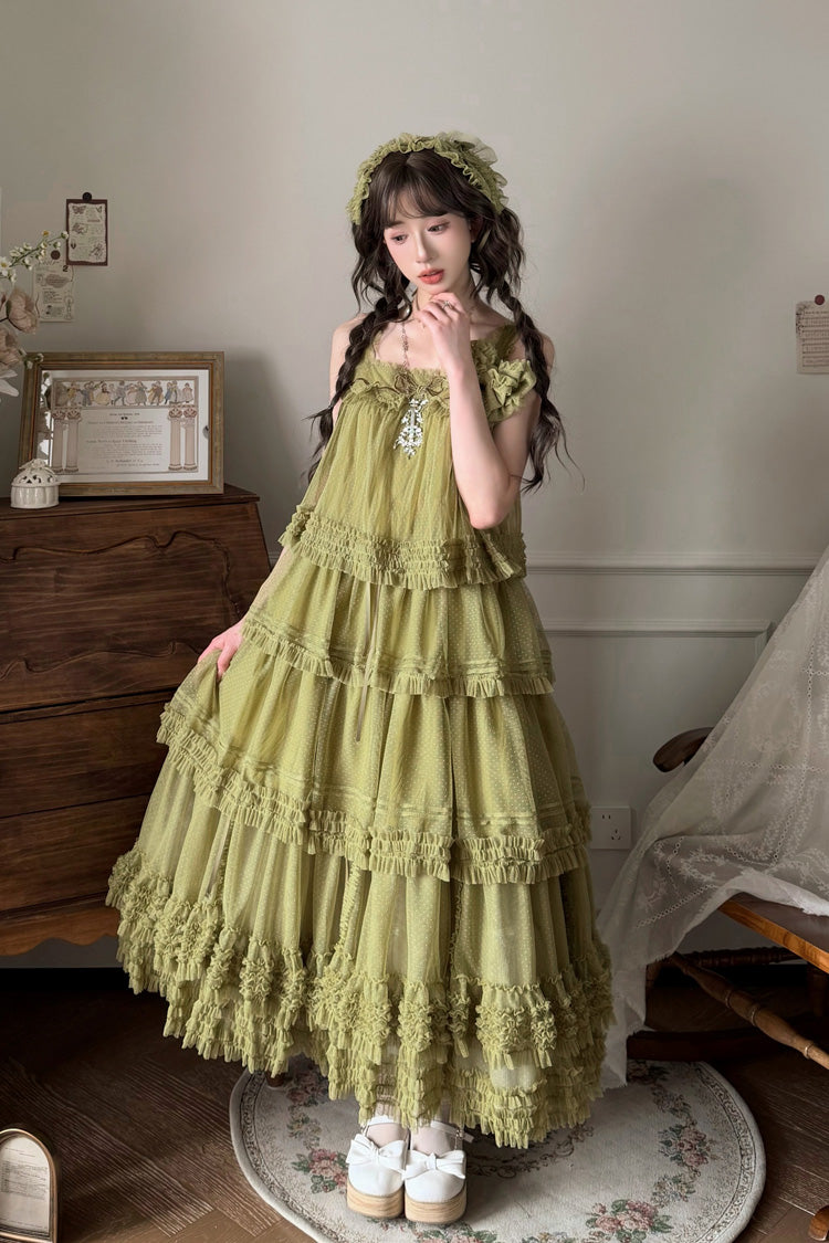 Sweet Stand Collar Long Sleeve Multi Layer Ruffle Color Block Lolita Tiered Dress 14 Colors