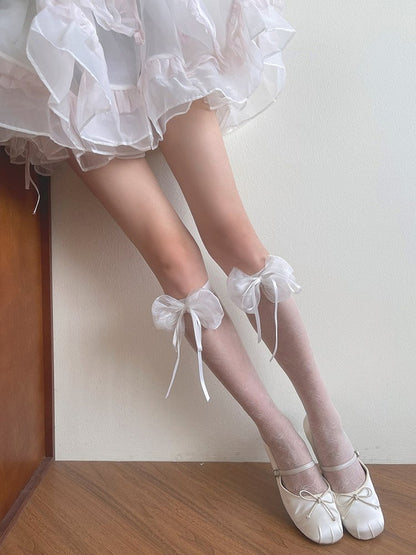 Black/White Bowknot Design Underknee Stockings