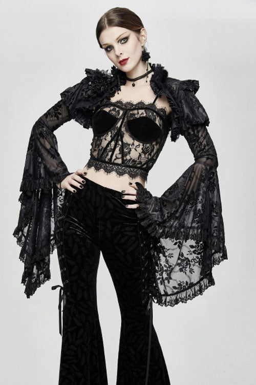Gothic Corset with Lace Halter and Flocking Ribbon Details