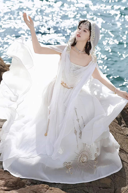 Chain Decorated Sweet Elegant Lolita Dress - White Aurelia of the Holy Light