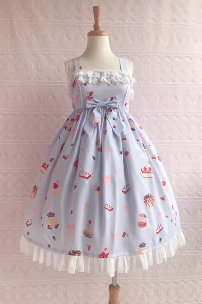 Strawberry Fruit Dessert Print Ruffle Lace Jsk - Sweet Lolita