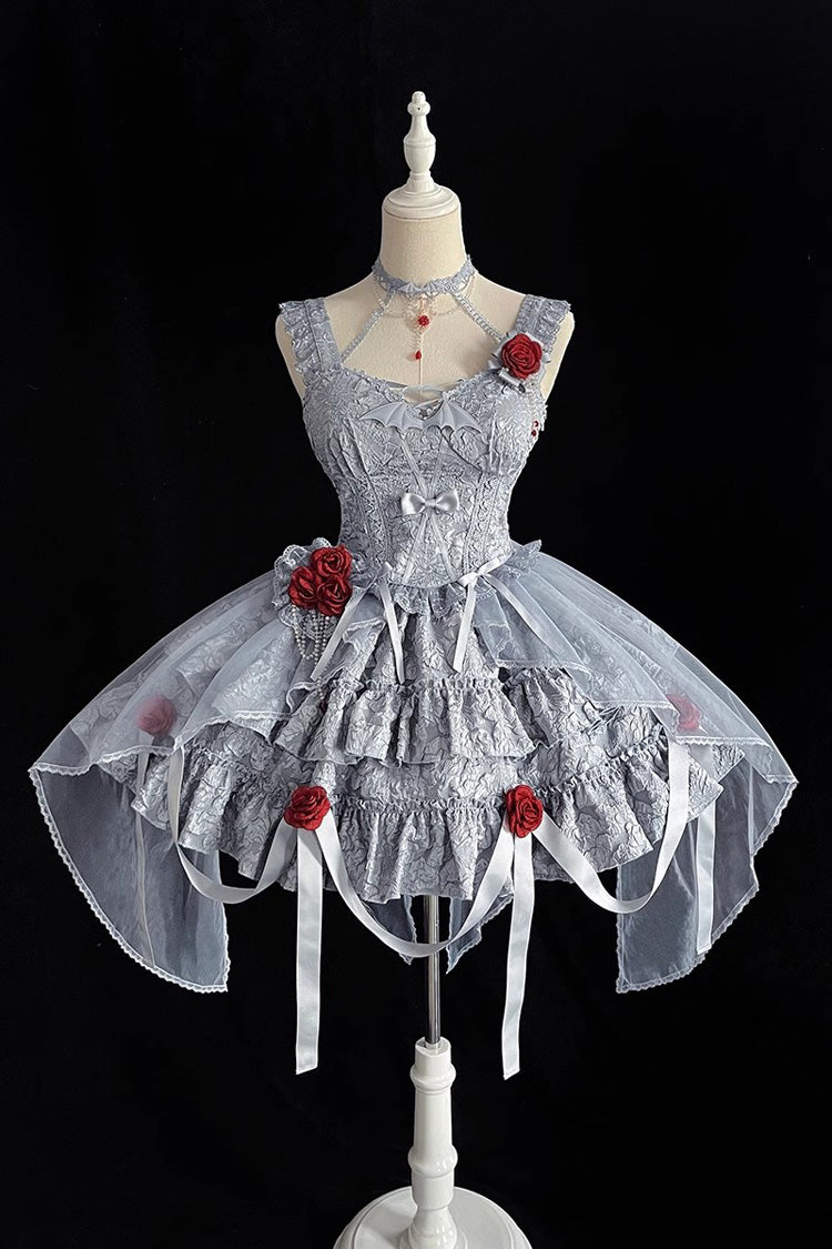 Weeping Rose Double-Layer Ruffle Embroidered Bow Lace Gothic Ballet Set